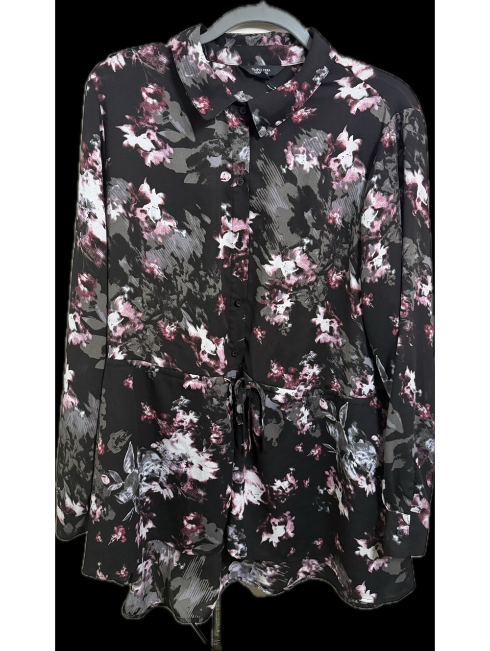 Simply Vera/Vera Wang Floral Print Tie-Front Blouse, XXL